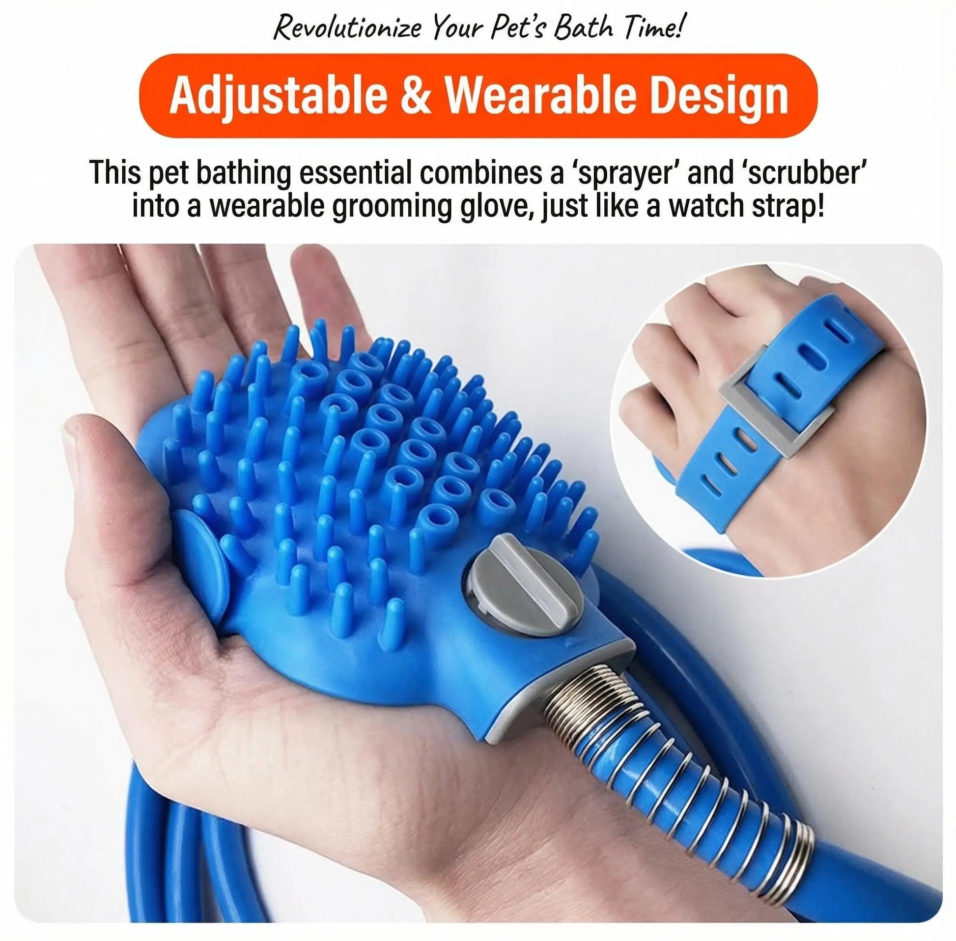 2-In-1 Dog Shower Attachment with Aqua Massage and Dual Shine Technology - Slip-On Hose for Indoor/Outdoor Pet Bathing and Grooming - Efficient Home Cleaning Solution, Blue