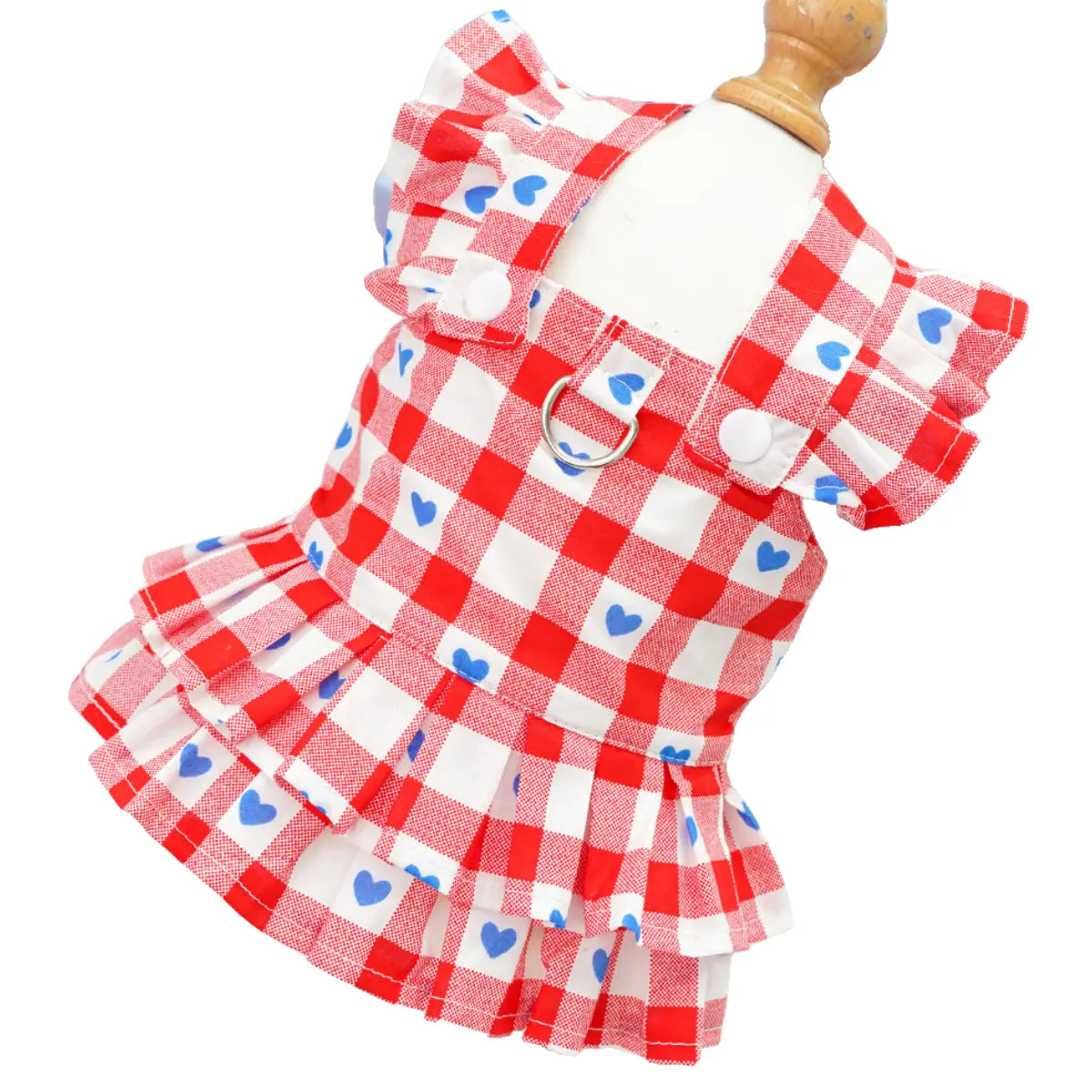 Pet Clothes Dog Cat Princess Dress Flying Sleeve Sleeveless Cute Costume Plaid Love Patten Breathable with Leash Ring D00042